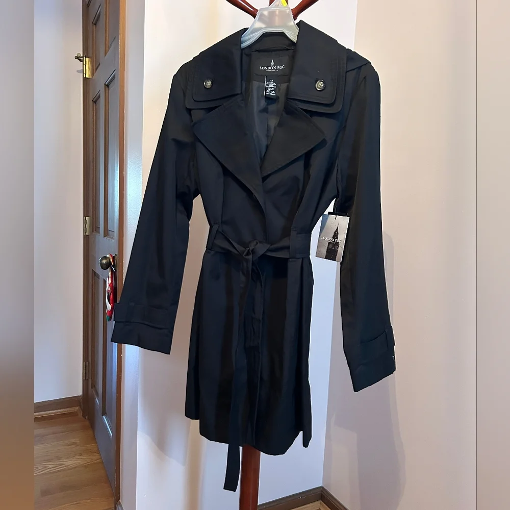 London Fog Women's Elegant Black Trench Coat-NWT - Picture 1 of 4